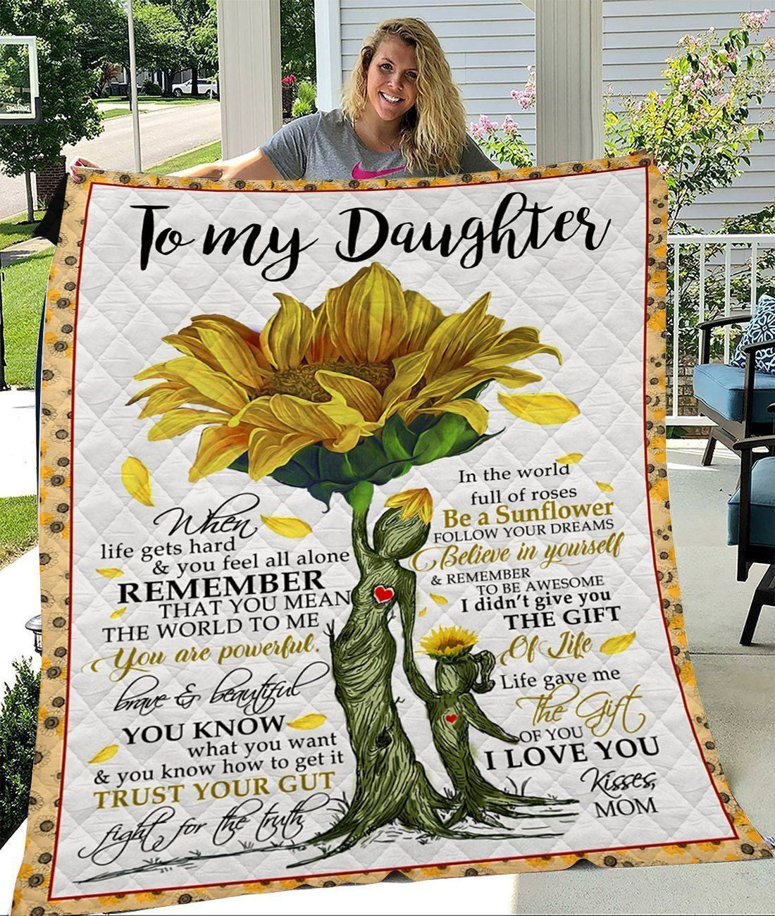 Sunflowers Mom Gift For Daughter Life Gave Me The Gift Of You Fleece Blanket