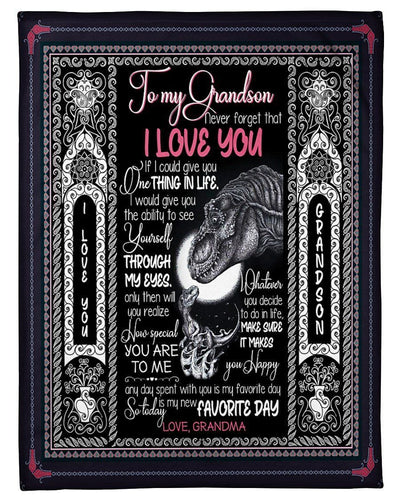 Dinosaur Grandma Gifts For Grandson Never Forget That I Love You Fleece Blanket