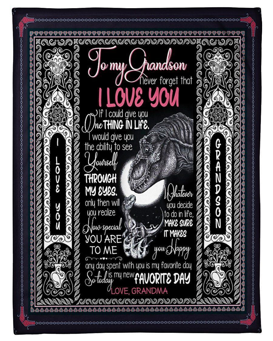 Dinosaur Grandma Gifts For Grandson Never Forget That I Love You Fleece Blanket