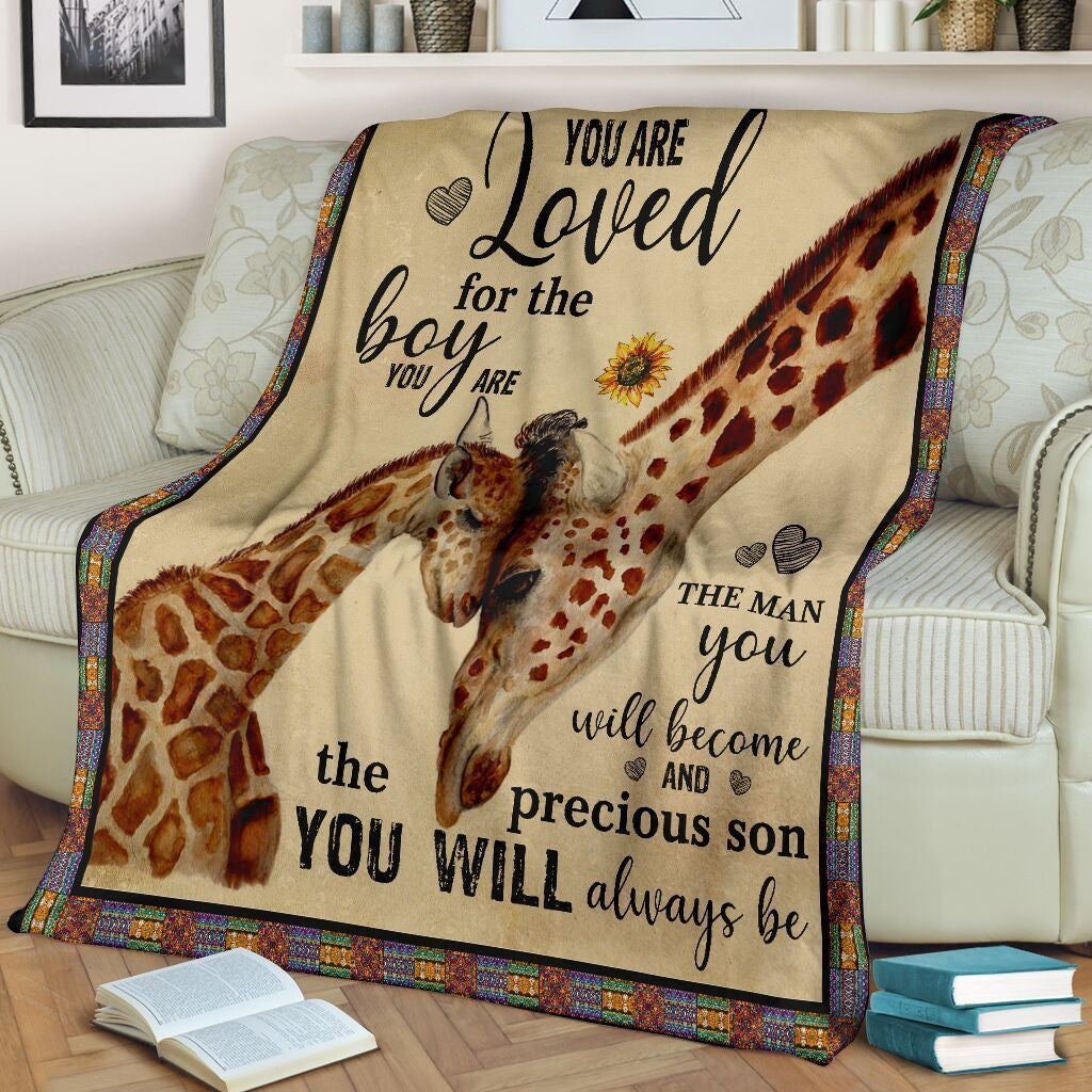 You Are Loved For The Boy Giraffe Funny Giraffe Lover Gifts Fleece Blanket