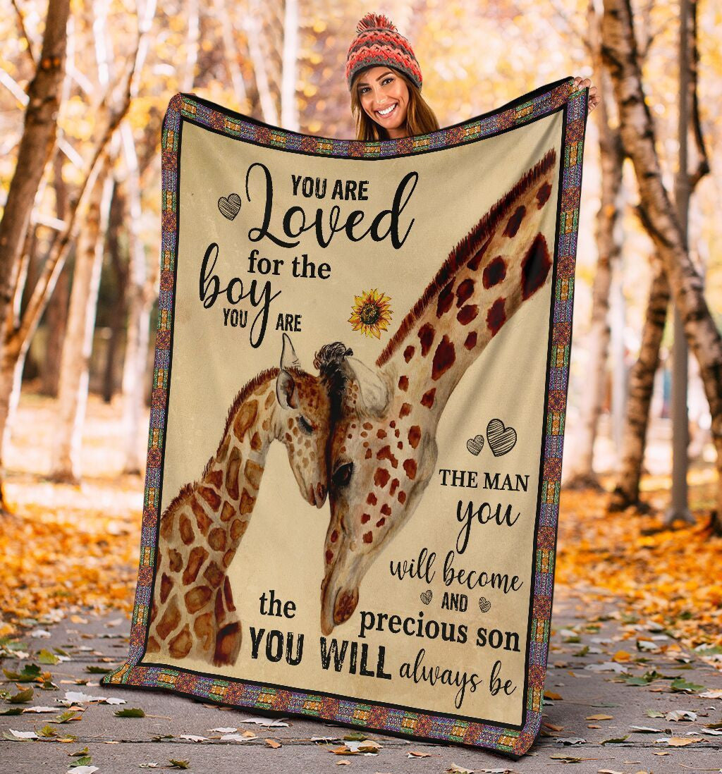 You Are Loved For The Boy Giraffe Funny Giraffe Lover Gifts Fleece Blanket