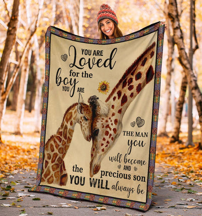 You Are Loved For The Boy Giraffe Funny Giraffe Lover Gifts Fleece Blanket