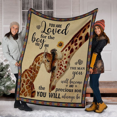 You Are Loved For The Boy Giraffe Funny Giraffe Lover Gifts Fleece Blanket