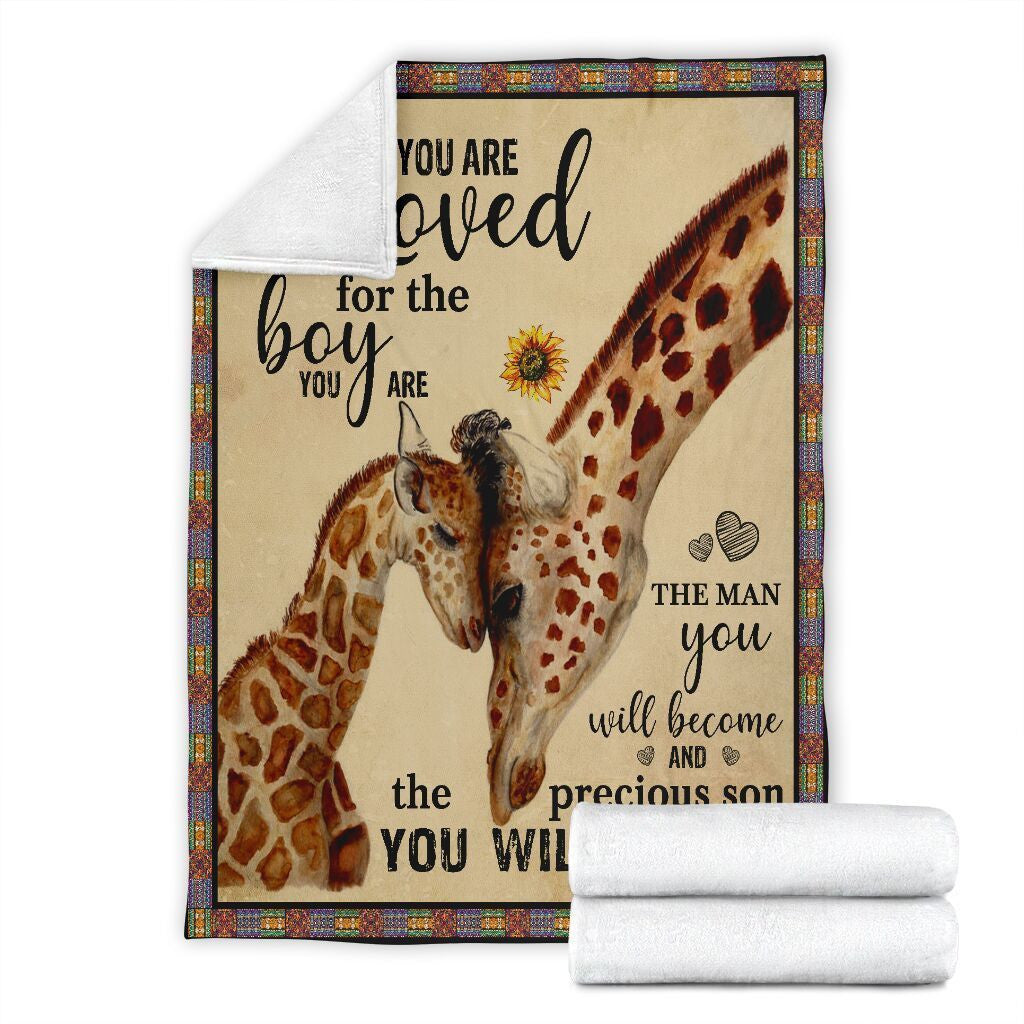 You Are Loved For The Boy Giraffe Funny Giraffe Lover Gifts Fleece Blanket