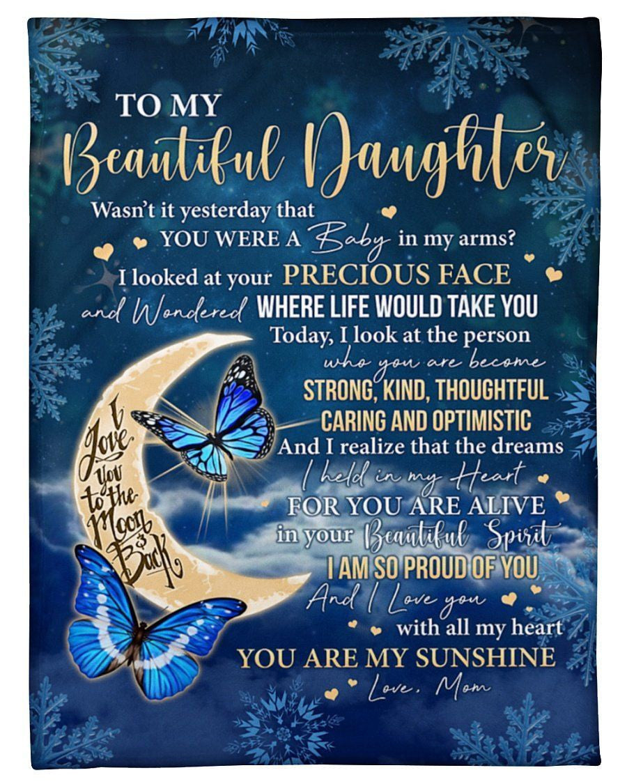 Moon Butterflies You Are My Sunshine Mom To Daughter Fleece Blanket Fleece Blanket