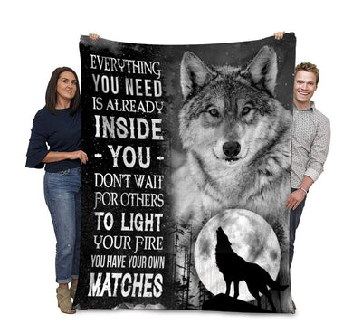 Grey Wolf Everything You Need Is Already Inside You Fleece Blanket