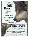 Mama To Son Fleece Blanket This Old Wolf Will Have Your Back Fleece Blanket