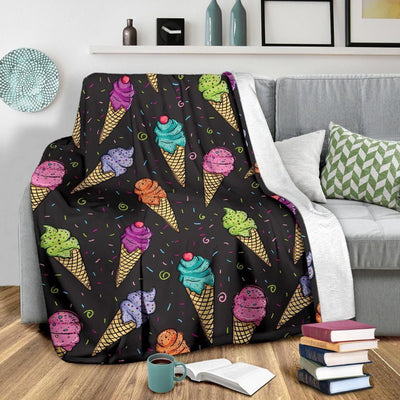 Ice Cream Pattern Print Design Black Soft Fleece Blanket