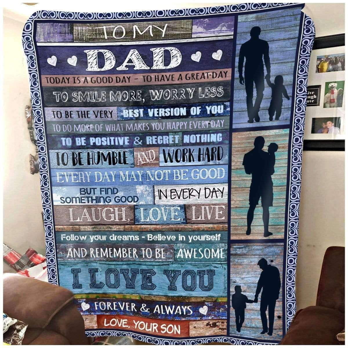 Laugh Love Live Fleece Blanket Gift For Dad