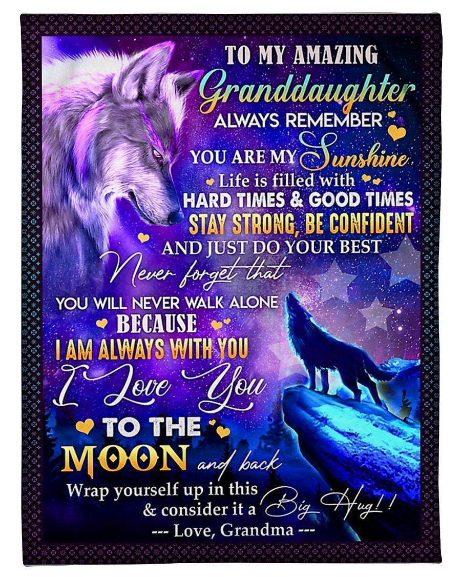 Wolf Howling Love You To The Moon And Back To Granddaughter Fleece Blanket Fleece Blanket