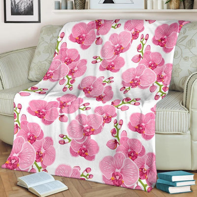 Orchid Pink Pattern Print Design White Fleece Blanket
