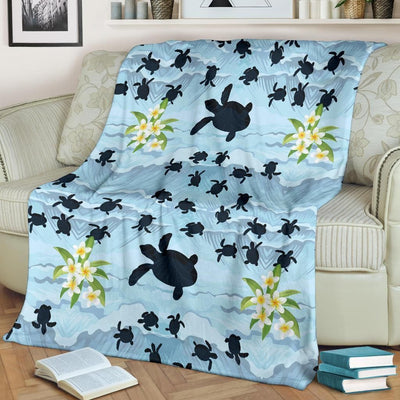 Sea Turtle And Flower Pattern Print Design Fleece Blanket