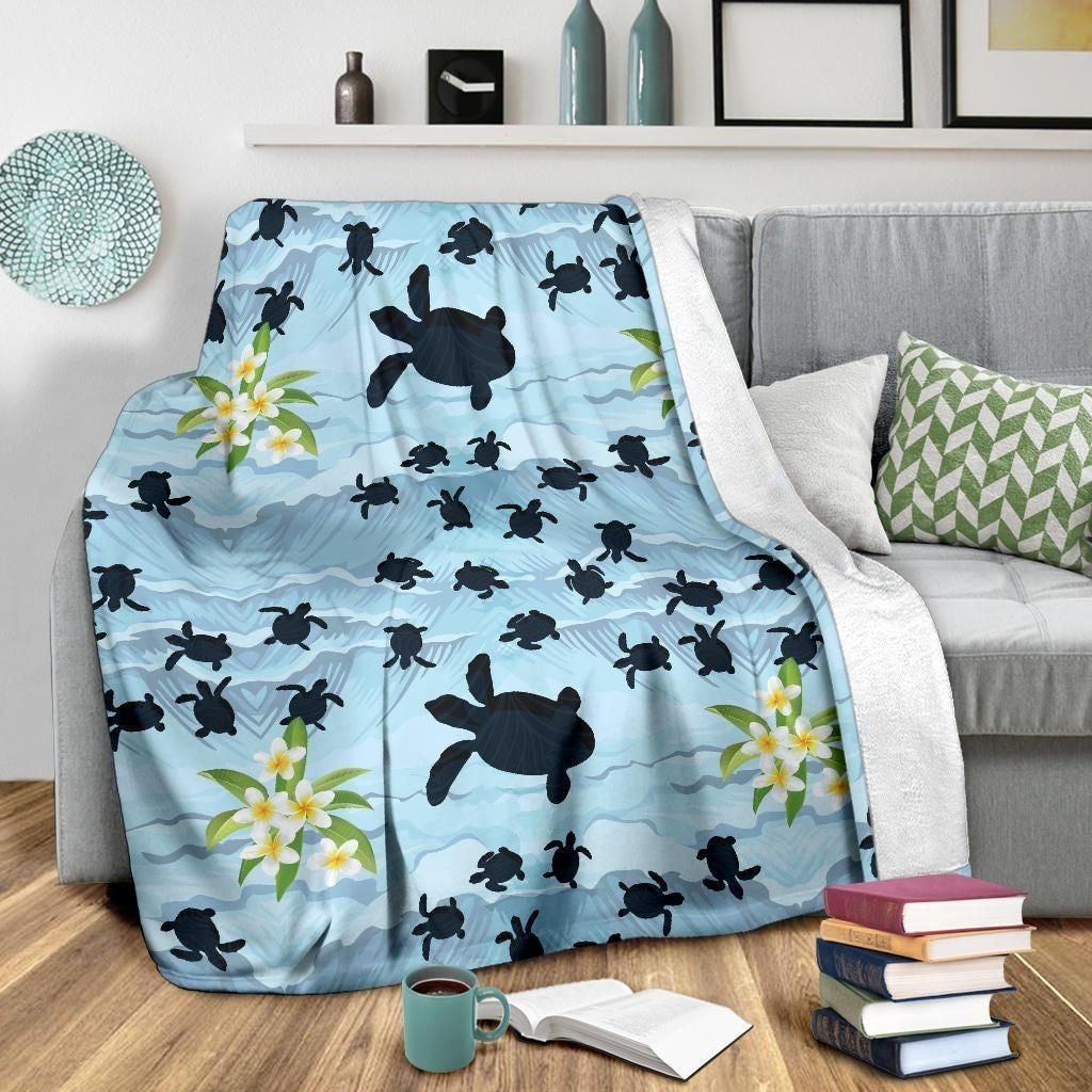 Sea Turtle And Flower Pattern Print Design Fleece Blanket