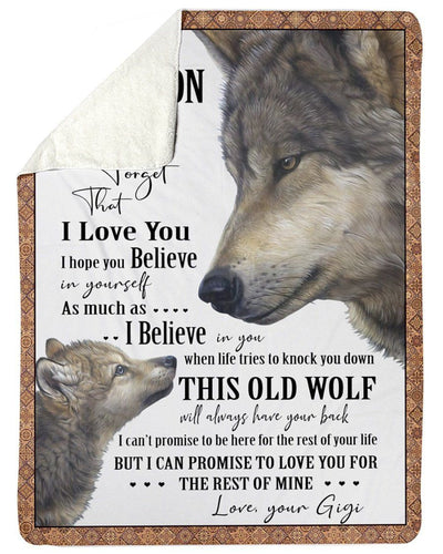 Wolf Lovely Message From Gigi For Grandsons Fleece Blanket