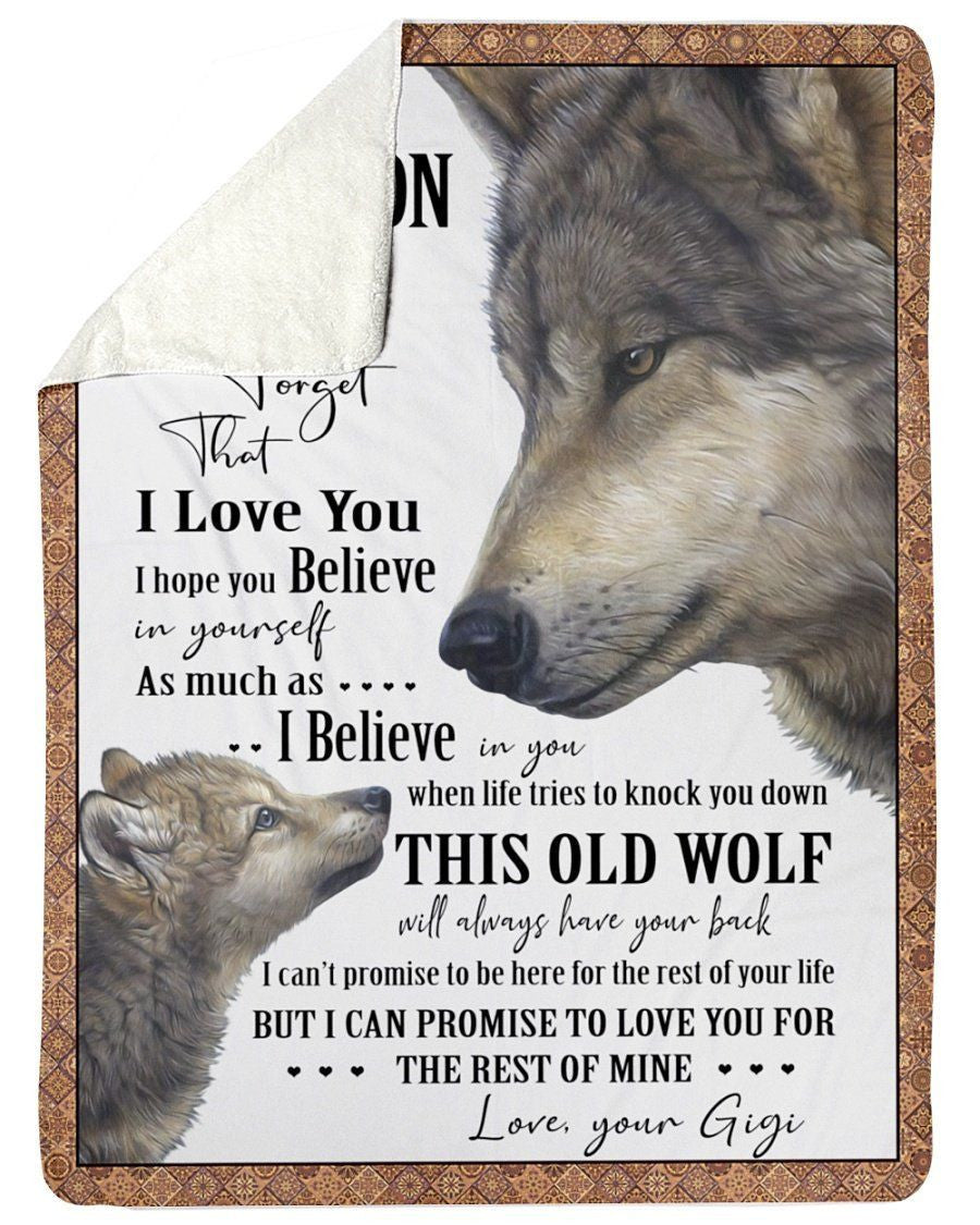 Wolf Lovely Message From Gigi For Grandsons Fleece Blanket