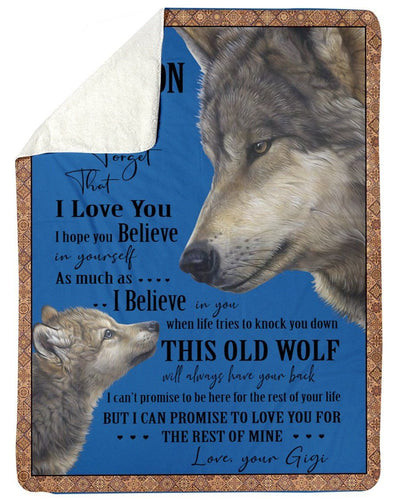 Wolf Lovely Message From Gigi For Grandsons Fleece Blanket