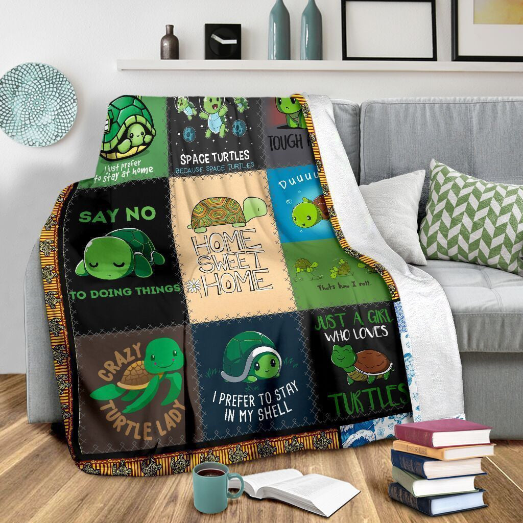 Home Sweet Home Funny Sea Turtle Printed Fleece Blanket