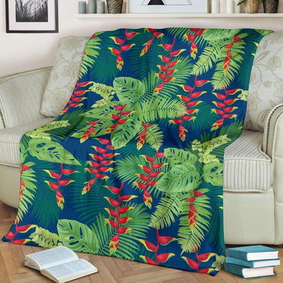 Green Heliconia Pattern Print Design Fleece Blanket