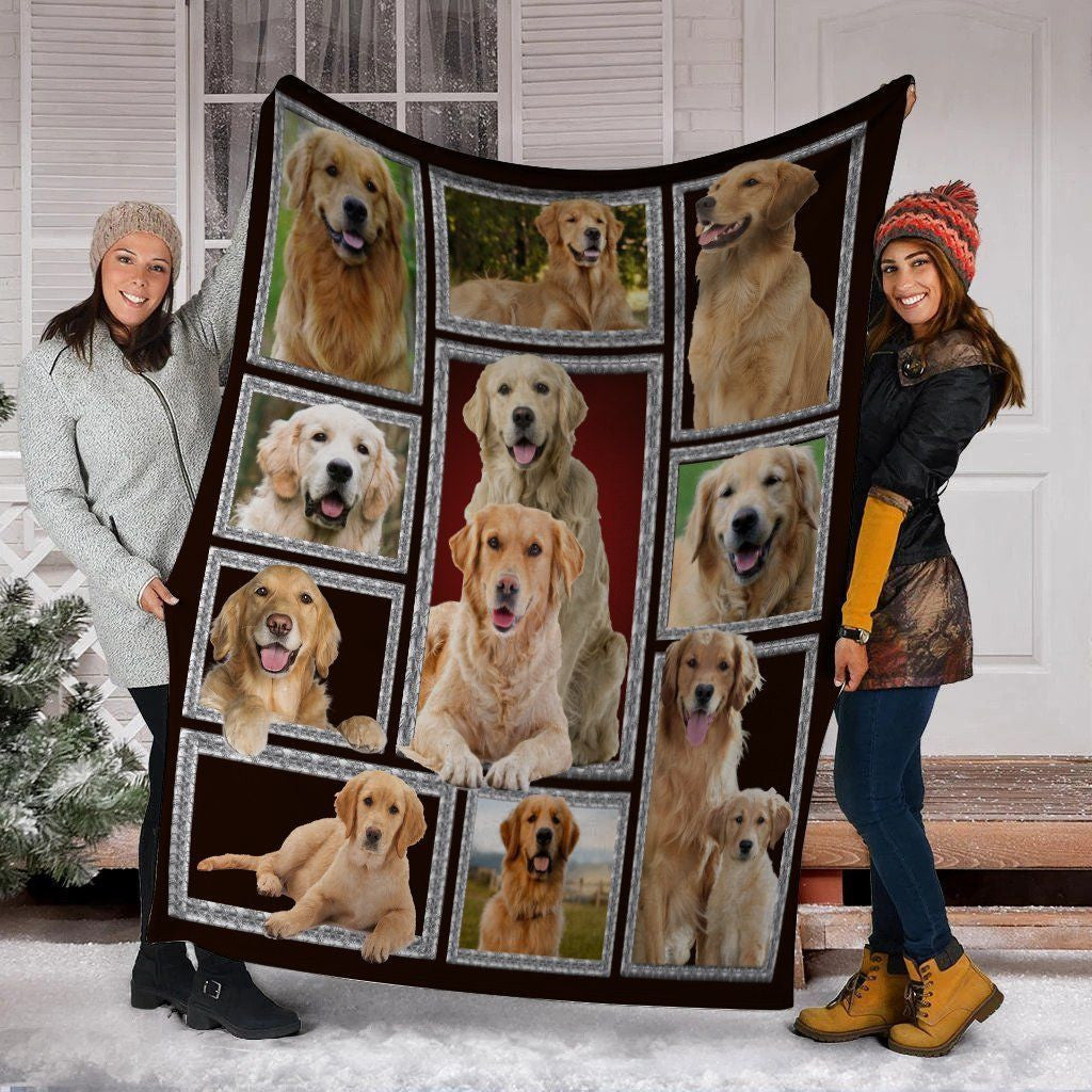 3d Golden Retriever Dog Fleece Blanket