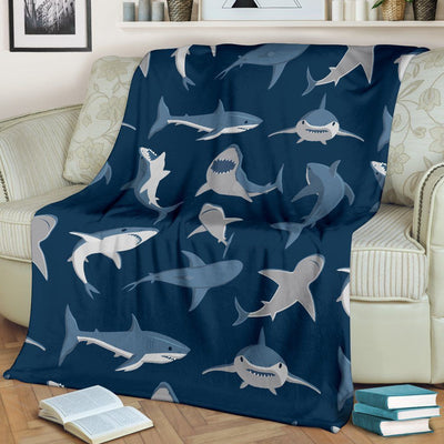 Shark Action Pattern Navy Fleece Blanket