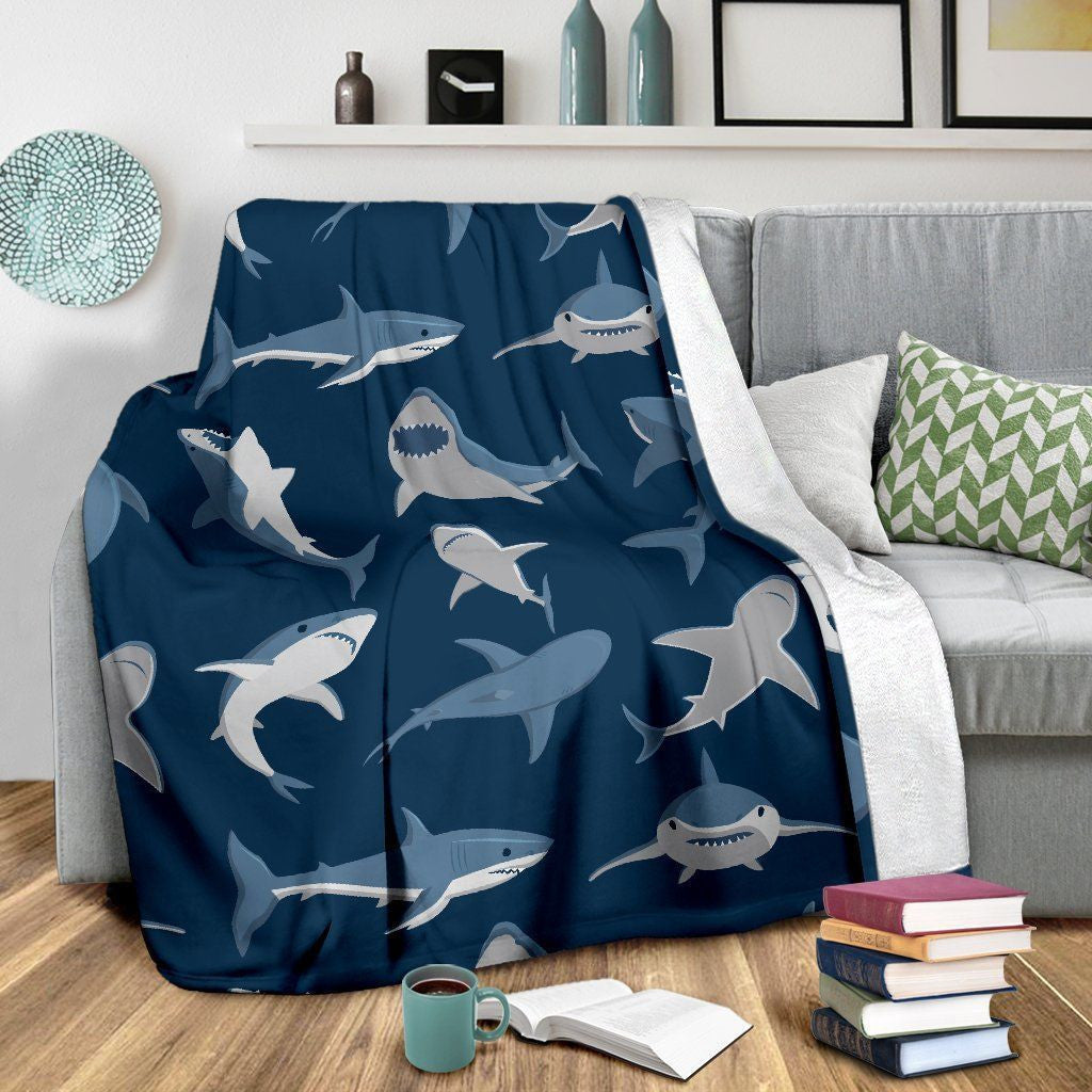 Shark Action Pattern Navy Fleece Blanket