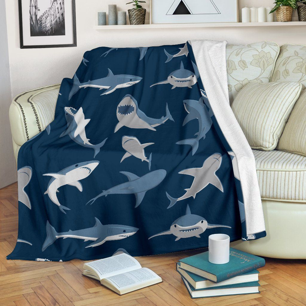 Shark Action Pattern Navy Fleece Blanket