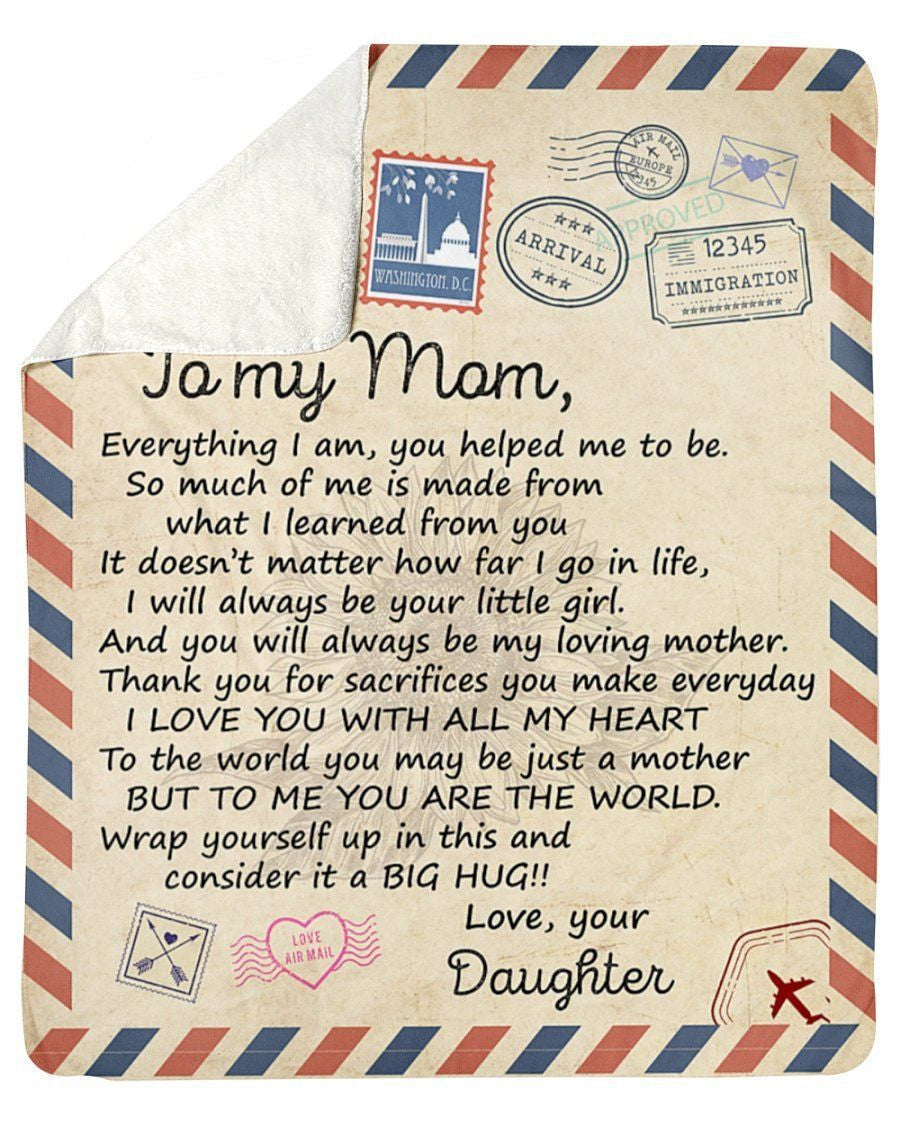To Me You Are The World Daughter To Mom Envelope Fleece Blanket Sherpa Blanket