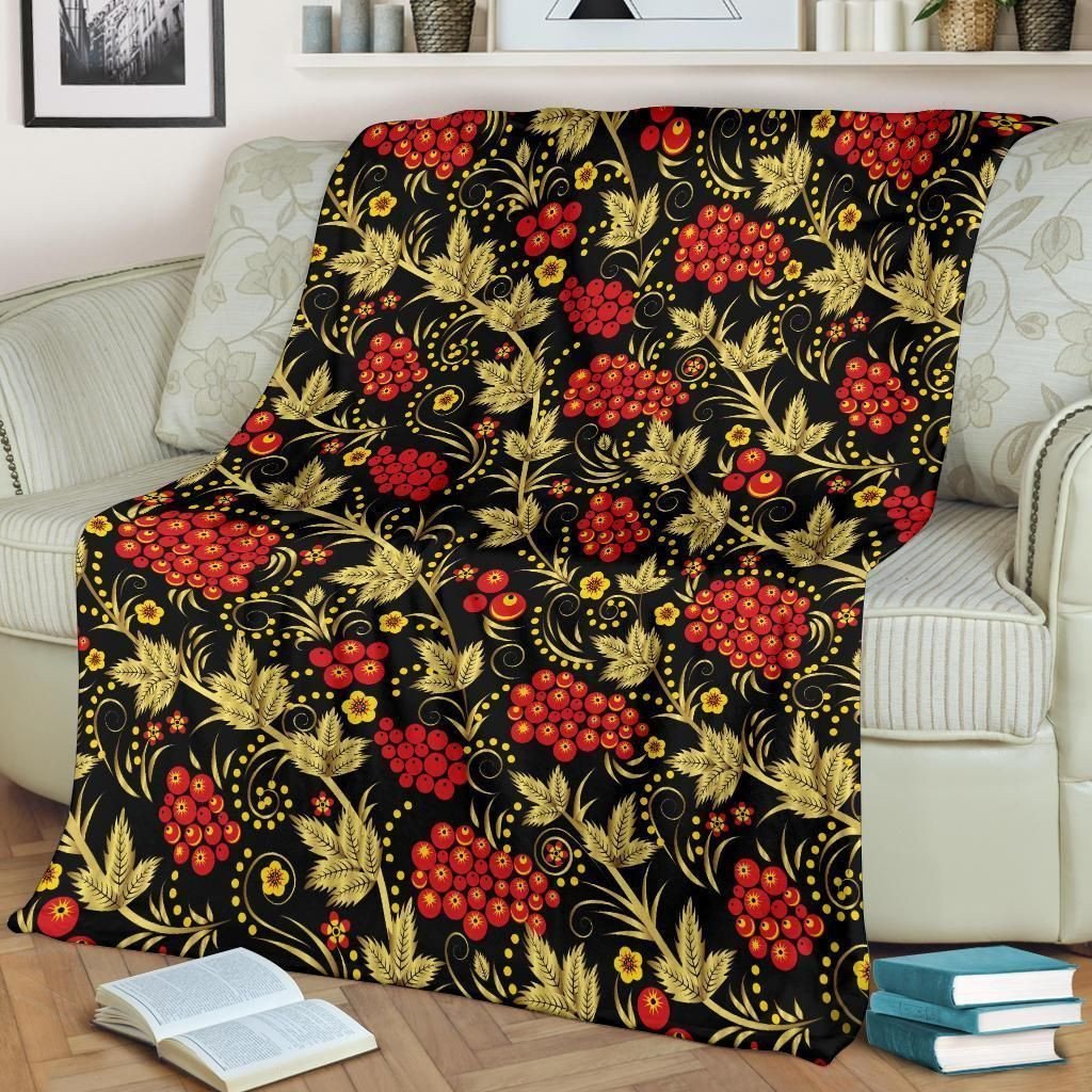 Red Cranberry Pattern Print Design Fleece Blanket