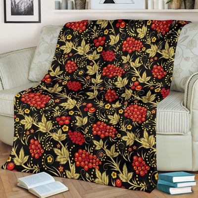 Red Cranberry Pattern Print Design Fleece Blanket