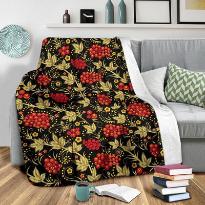 Red Cranberry Pattern Print Design Fleece Blanket