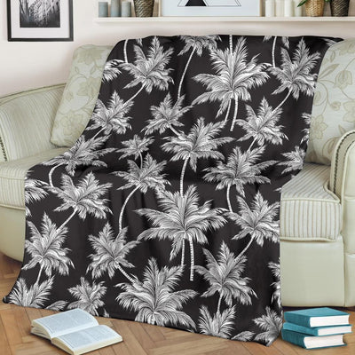 Palm Tree Pattern Print Design Black And White Fleece Blanket