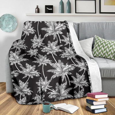 Palm Tree Pattern Print Design Black And White Fleece Blanket