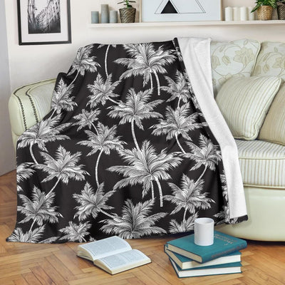 Palm Tree Pattern Print Design Black And White Fleece Blanket
