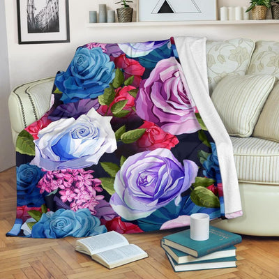 Colorful Neon Rose Pattern Print Design Fleece Blanket