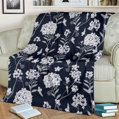 Hydrangea Pattern Print Design White And Black Fleece Blanket
