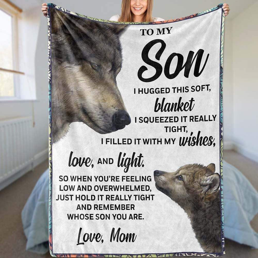 To My Son Wolf Love Mom And Baby Fleece Blanket