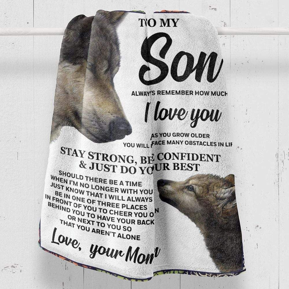 To My Son Wolf Love Mom And Baby Fleece Blanket