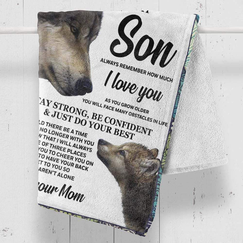 To My Son Wolf Love Mom And Baby Fleece Blanket