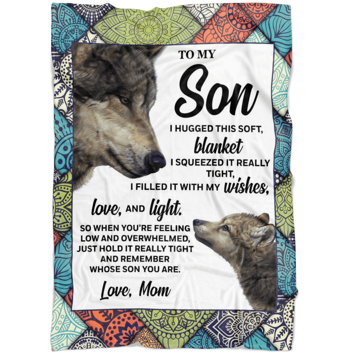 To My Son Wolf Love Mom And Baby Fleece Blanket