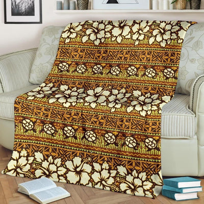 Hawaiian Themed Pattern Print Design Vintage Fleece Blanket