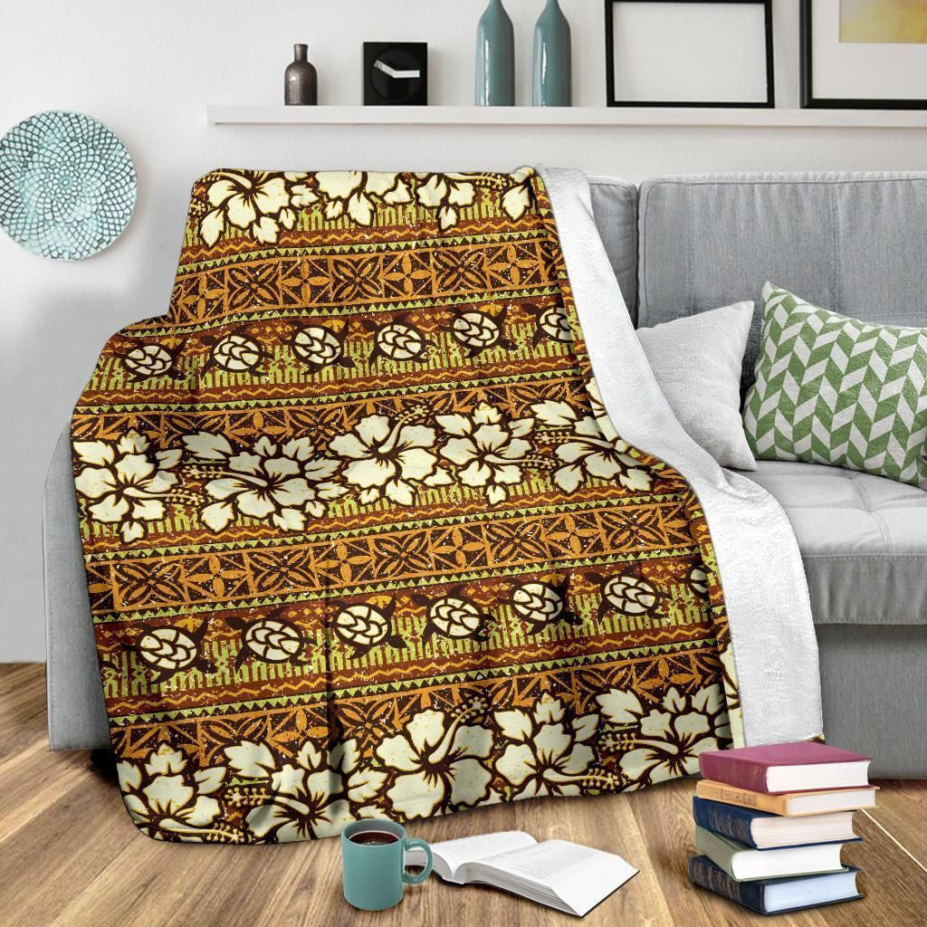 Hawaiian Themed Pattern Print Design Vintage Fleece Blanket
