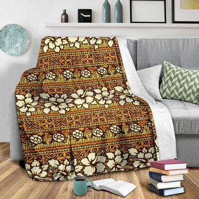 Hawaiian Themed Pattern Print Design Vintage Fleece Blanket