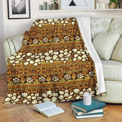 Hawaiian Themed Pattern Print Design Vintage Fleece Blanket