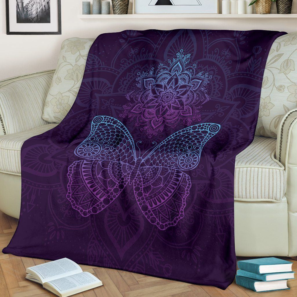 Abstracted Mandala Butterfly Printed Fleece Blanket