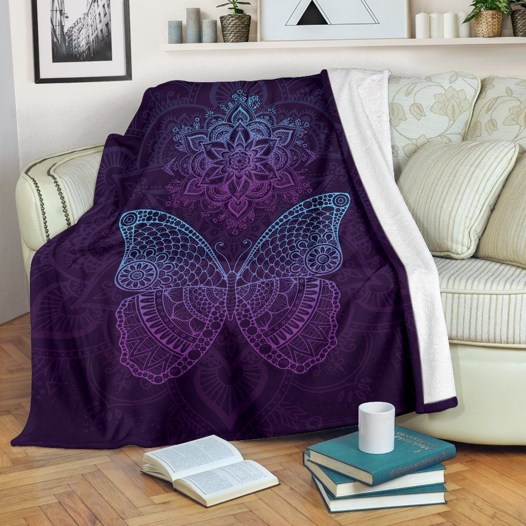 Abstracted Mandala Butterfly Printed Fleece Blanket