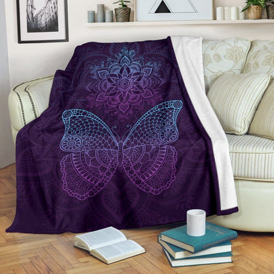 Abstracted Mandala Butterfly Printed Fleece Blanket