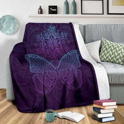 Abstracted Mandala Butterfly Printed Fleece Blanket
