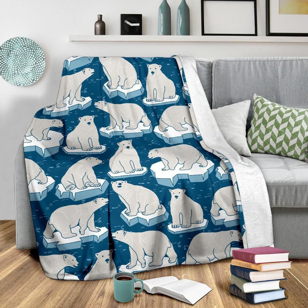 Polar Bear Winter Pattern Print Design Fleece Blanket