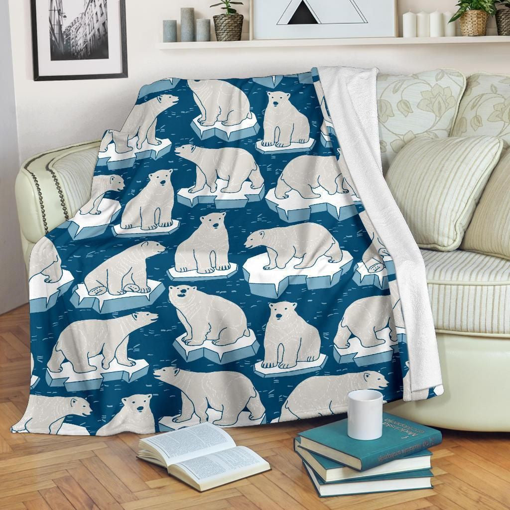 Polar Bear Winter Pattern Print Design Fleece Blanket