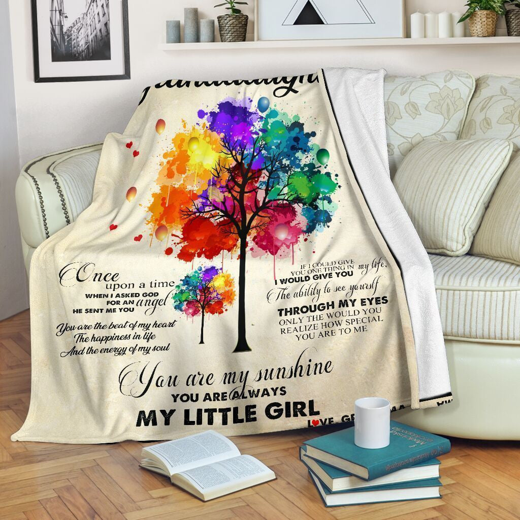 To My Granddaughter Colorful Tree Printed Fleece Blanket